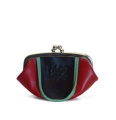 Purse tricolor with kiss-clasp - RED - BLACK - GREEN WATER
